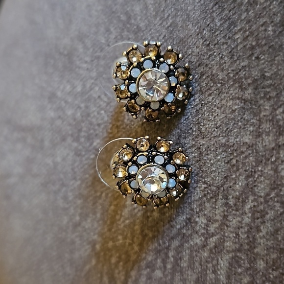 Fairycore Light Pink Rhinestone Floral Post Formal Bridal Earrings - Picture 2 of 3